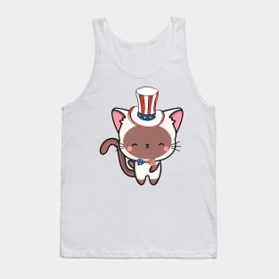 Funny white cat is ready for independence day Tank Top